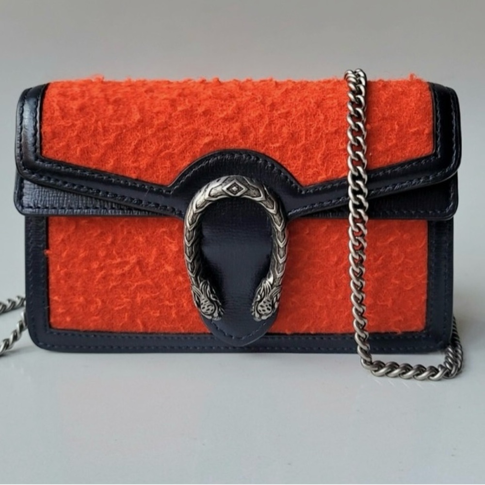 Gucci Red Super Mini Dionysus Textured Wool Crossbody with Black Leather Trim